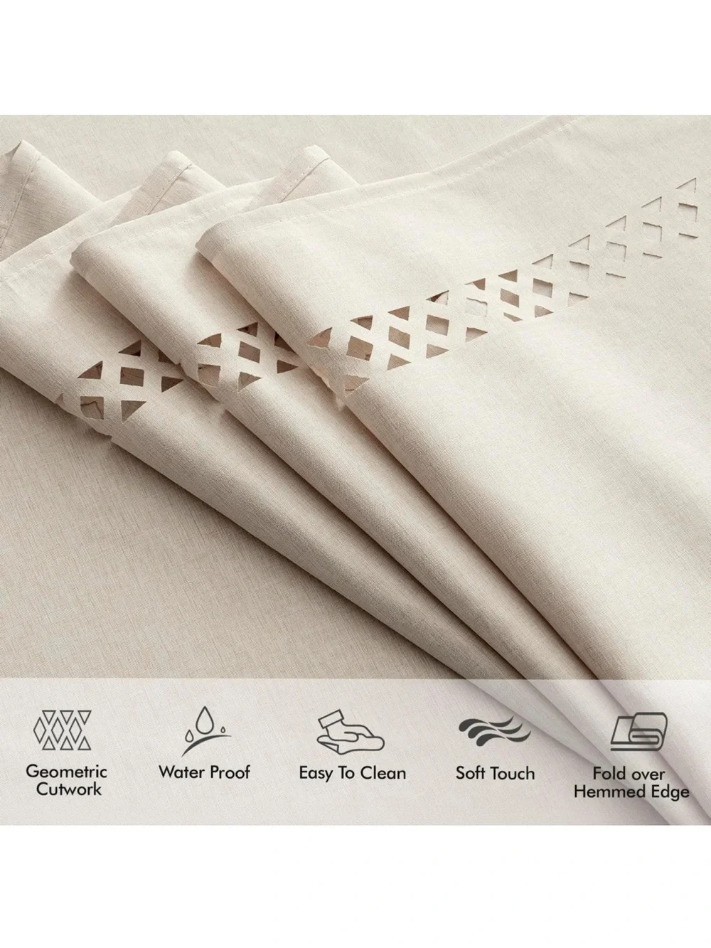 Beige Rectangle Linen Polyester Tablecloth With Decorative Cutouts 1494/bb8-1